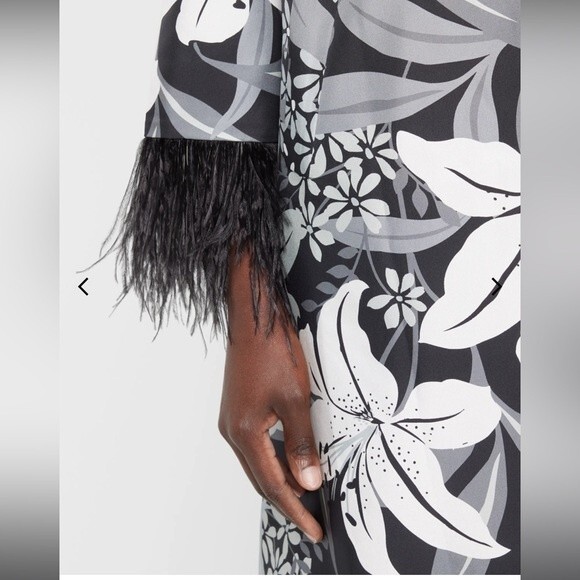 NEW Kobi Halperin Logan Feather-Trim Floral-Print Silk Coat Size XS NWT - Picture 4 of 6